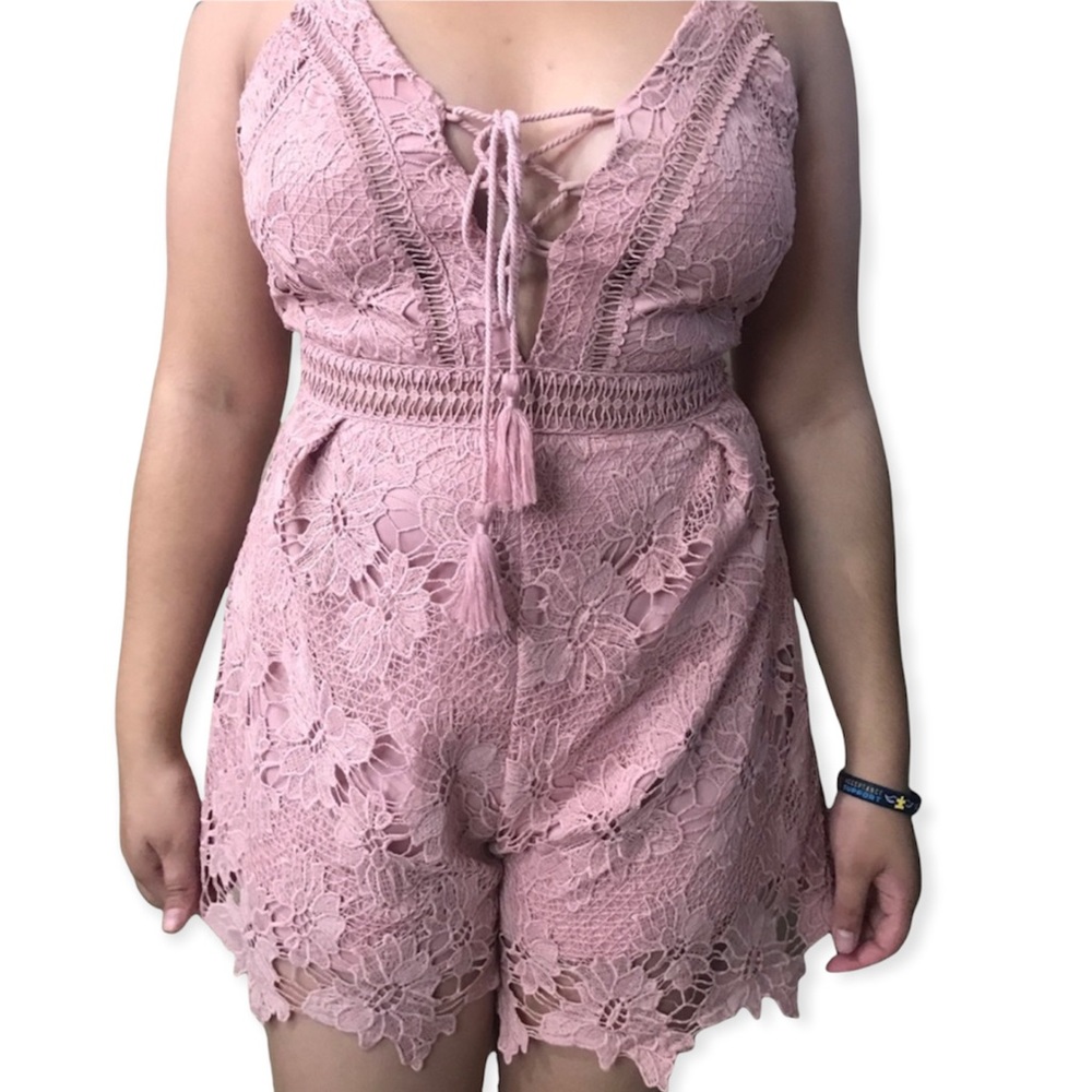 Fashion Nova Blush Pink Lace Romper